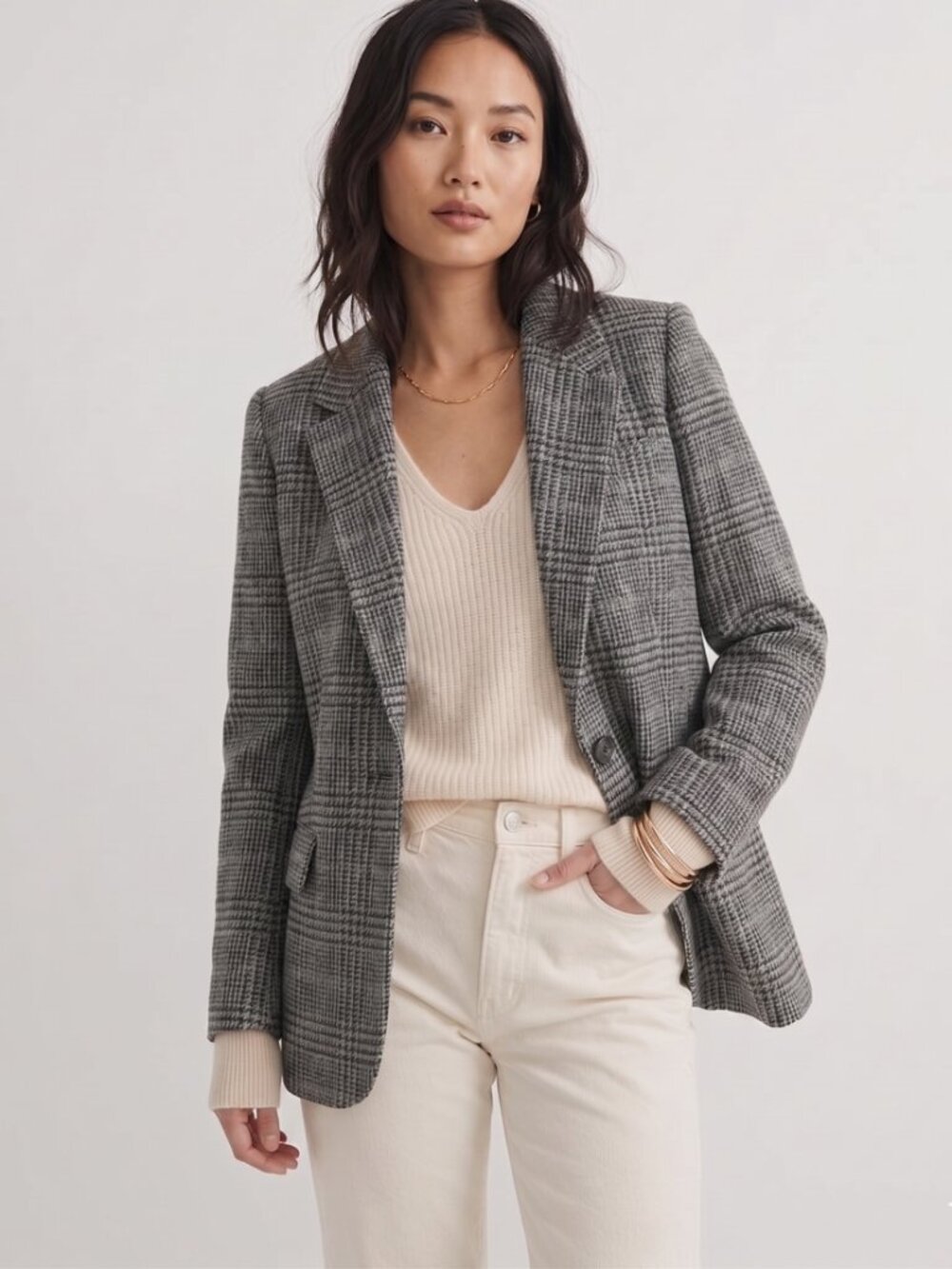J.Crew Willa Blazer in 100% Houndstooth English Wool – Gray/Black, Size 6 $248